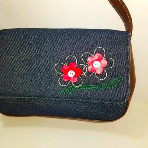 Carryland small jean purse red flowers Vintage - Picture 3 of 10